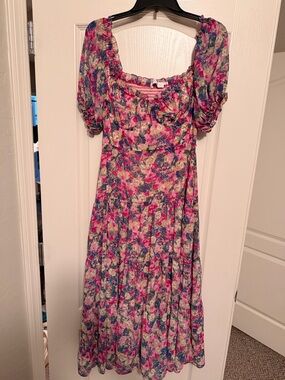 ASTR Floral Midi Dress multicolor -pink/fuschia sz L